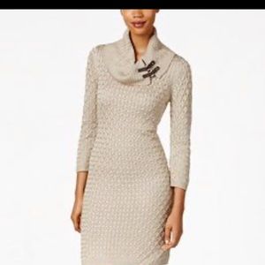 Calvin Klein knit sweater cowl neck black buckles pencil long sleeve dress M/10